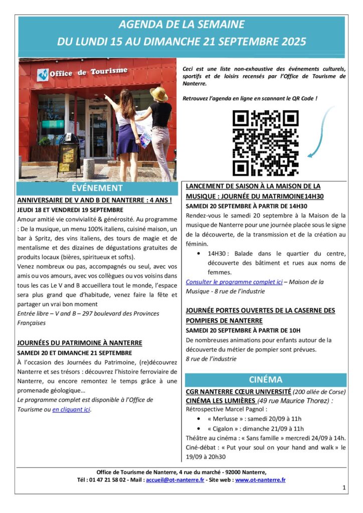 Agenda de la semaine du 15 au 21 septembre 2025 P1 1 - Nanterre tourisme
