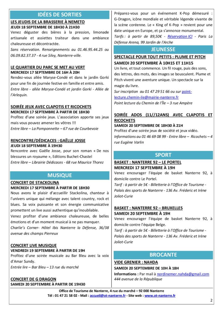 Agenda de la semaine du 15 au 21 septembre 2025 P2 1 - Nanterre tourisme
