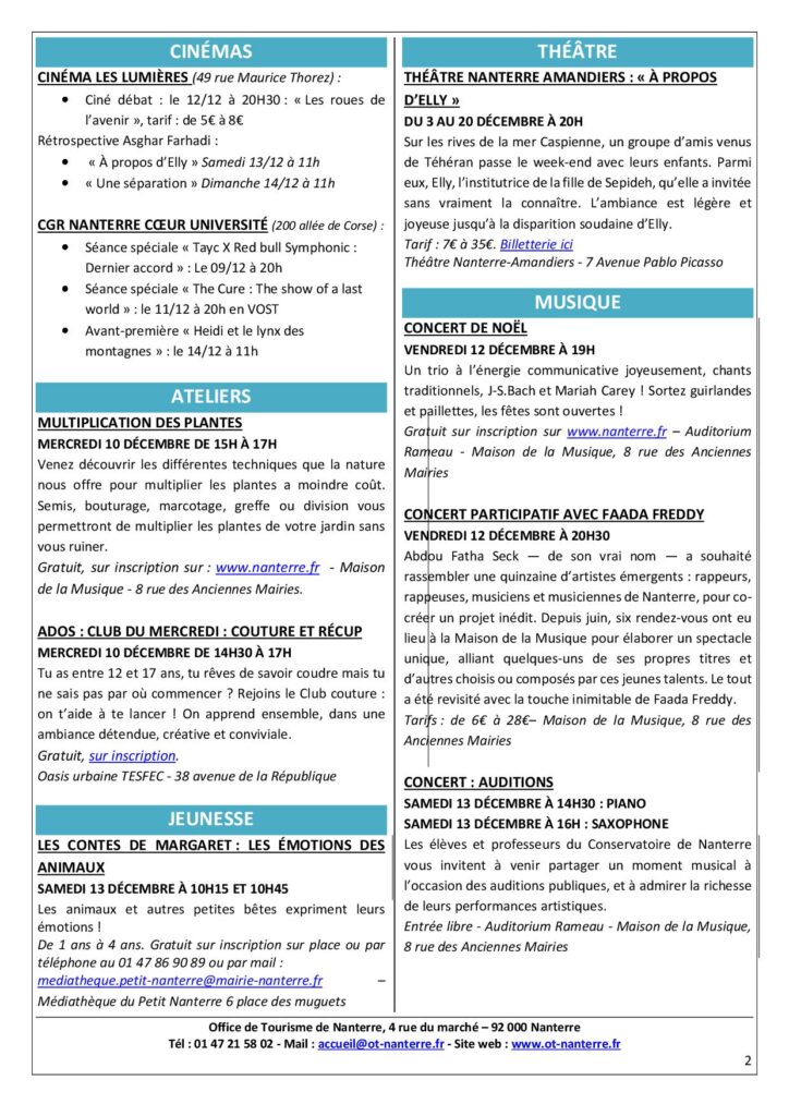 Agenda de la semaine du 8 au 14 décembre 2025 P2 Agenda de la semaine du 8 au 14 decembre 2025 P2 - Nanterre tourisme