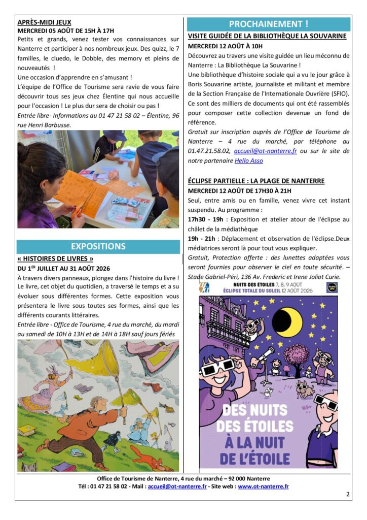 Agenda du 03au 09 août 2026 P2 Agenda du 03au 09 aout 2026 P2 - Nanterre tourisme