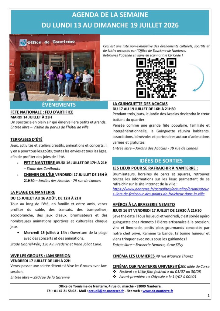 Agenda du 13 au 19 juillet 2026 P11 Agenda du 13 au 19 juillet 2026 P11 - Nanterre tourisme