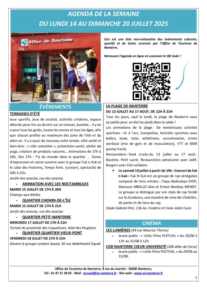 Agenda du 14 au 20 juillet 2025 P1 - Nanterre tourisme