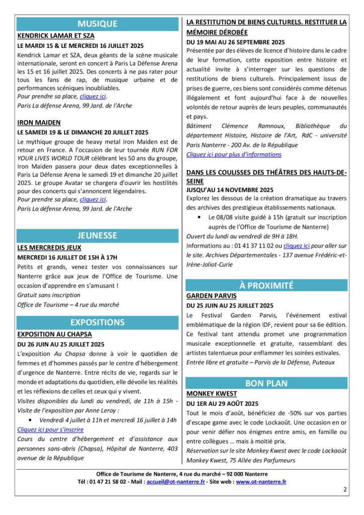 Agenda du 14 au 20 juillet 2025 P2 - Nanterre tourisme