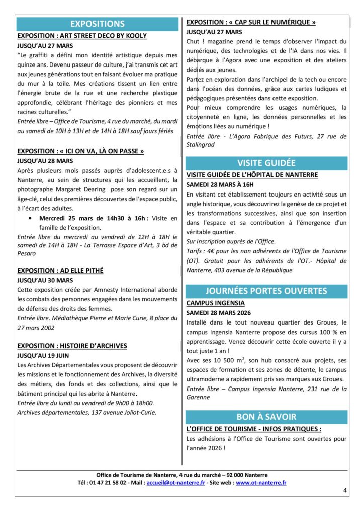 Agenda du 23 au 29 mars 2026 p4 Agenda du 23 au 29 mars 2026 p4 - Nanterre tourisme