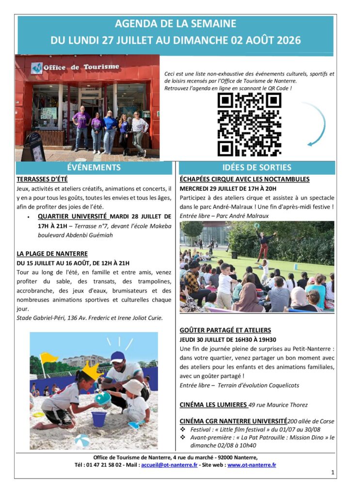 Agenda du 27.07 au 02.08 2026 P1 Agenda du 27.07 au 02.08 2026 P1 - Nanterre tourisme