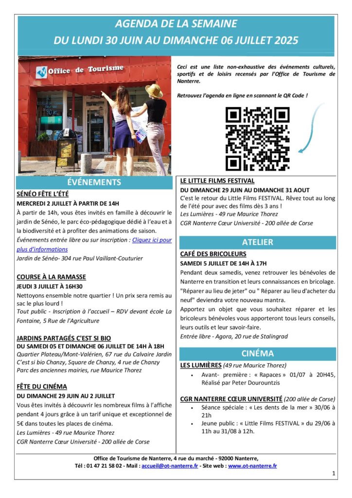 Agenda du 30 juin au 06 juillet 2025 P1 - Nanterre tourisme