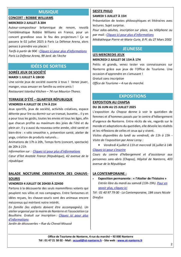Agenda du 30 juin au 06 juillet 2025 P2 - Nanterre tourisme
