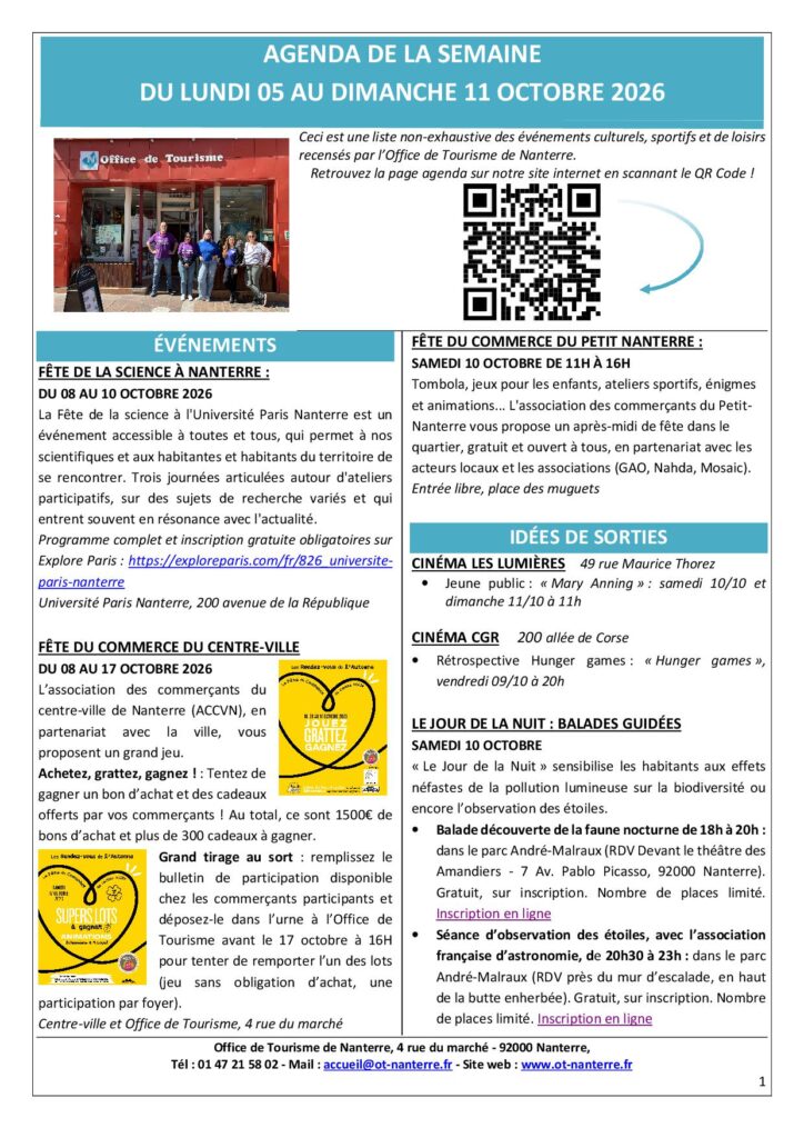 Agenda du 5 au 11 octobre 2026 P1 - Nanterre tourisme