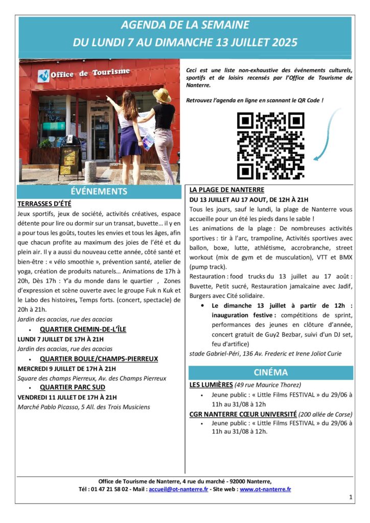 Agenda du 7 au 13 juillet 2025 P1 - Nanterre tourisme