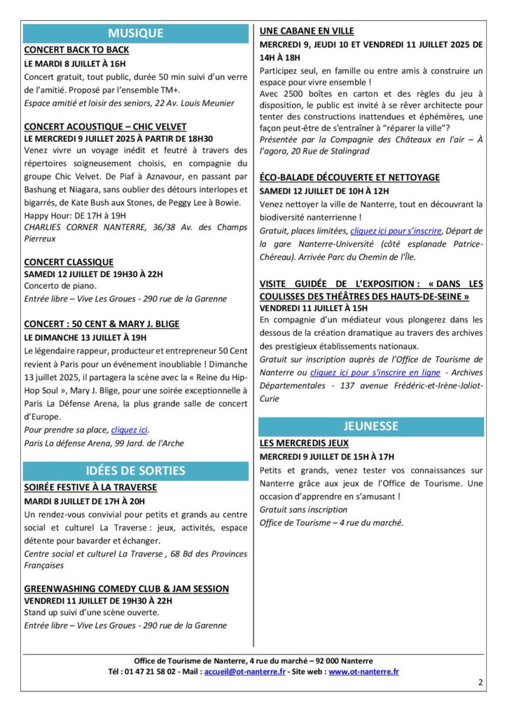 Agenda du 7 au 13 juillet 2025 P2 - Nanterre tourisme
