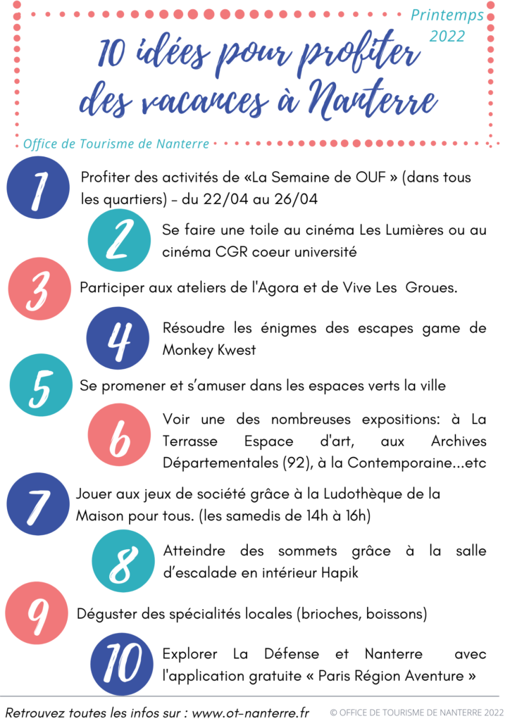 Dix idées pour les vacances du printemps à Nanterre