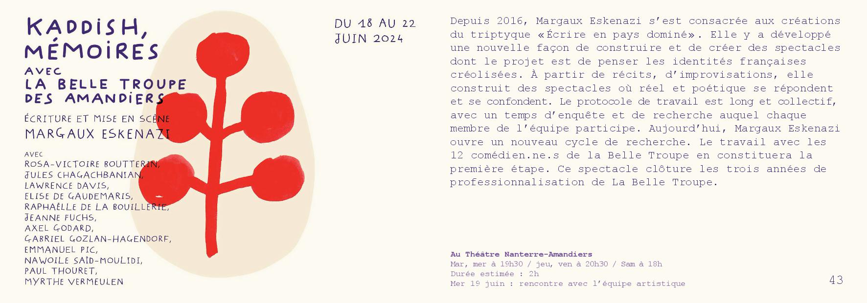 programme amandiers 23 24 Kaddish Memoires - Nanterre tourisme