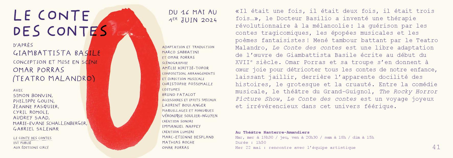 programme amandiers 23 24 Le conte des contes - Nanterre tourisme