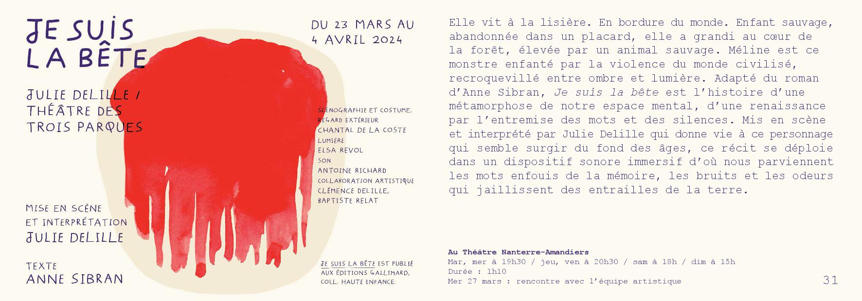 programme amandiers 23 24 je suis la bete - Nanterre tourisme