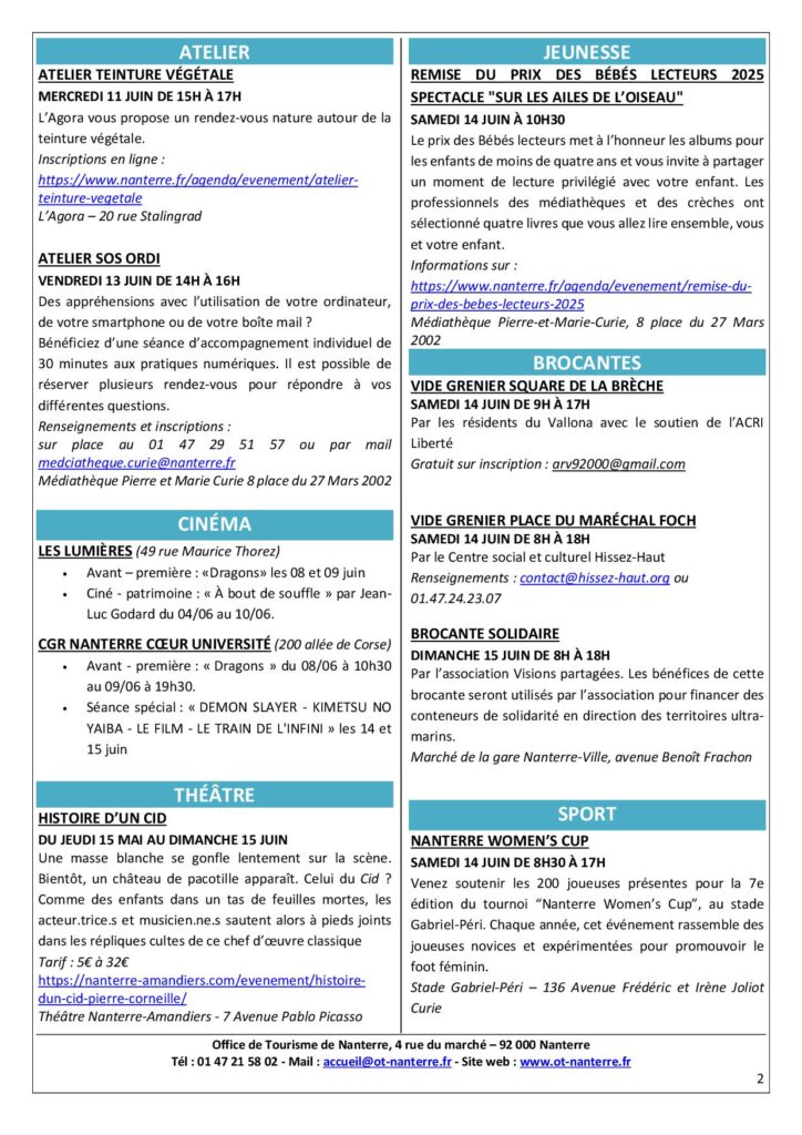 Agenda du 09 au 15.06 2025 p2 - Nanterre tourisme