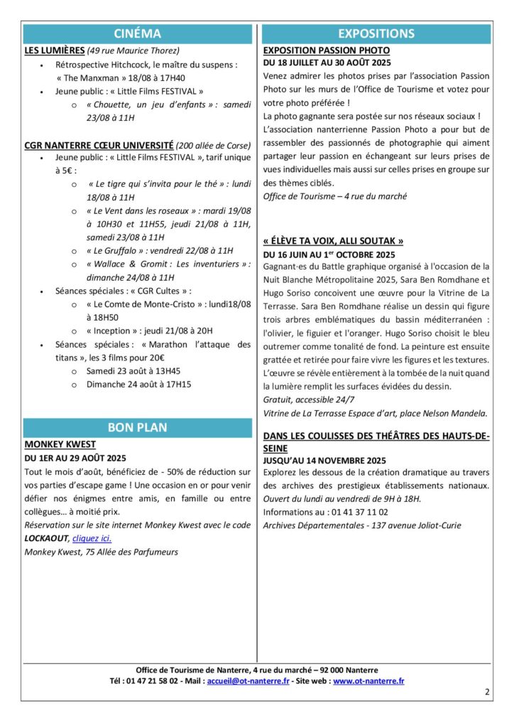 Agenda de la semaine du 11 au 17 aout 2025 p2 1 - Nanterre tourisme