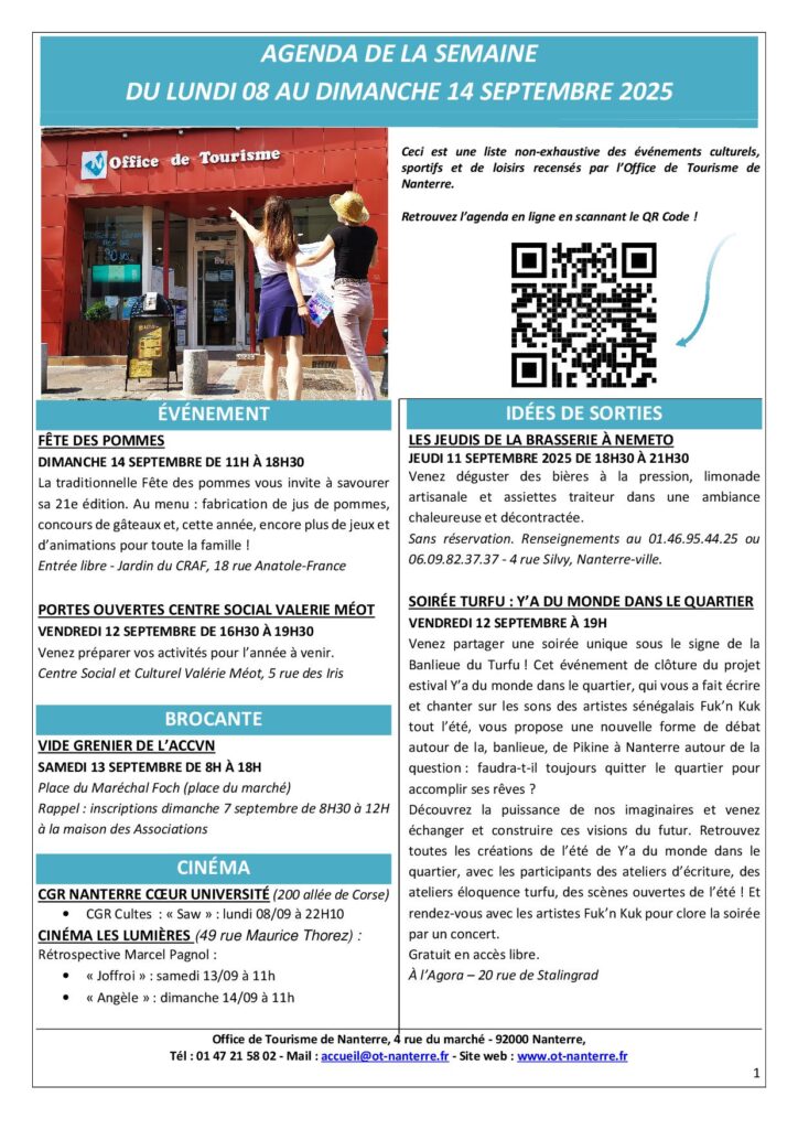 Agenda de la semaine du 08 au 14 septembre 2025 VDEF p1 - Nanterre tourisme