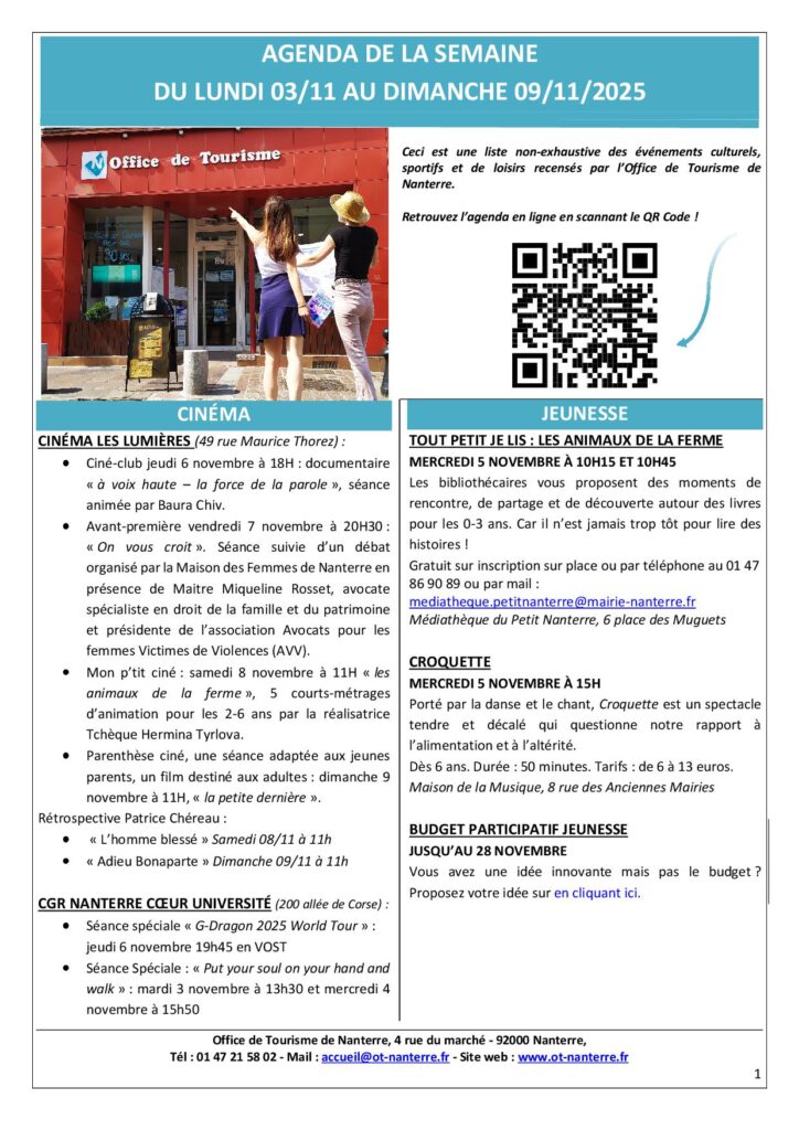 Agenda de la semaine du 03.11 au 09.11.2025 p1 Agenda de la semaine du 03.11 au 09.11.2025 p1 - Nanterre tourisme