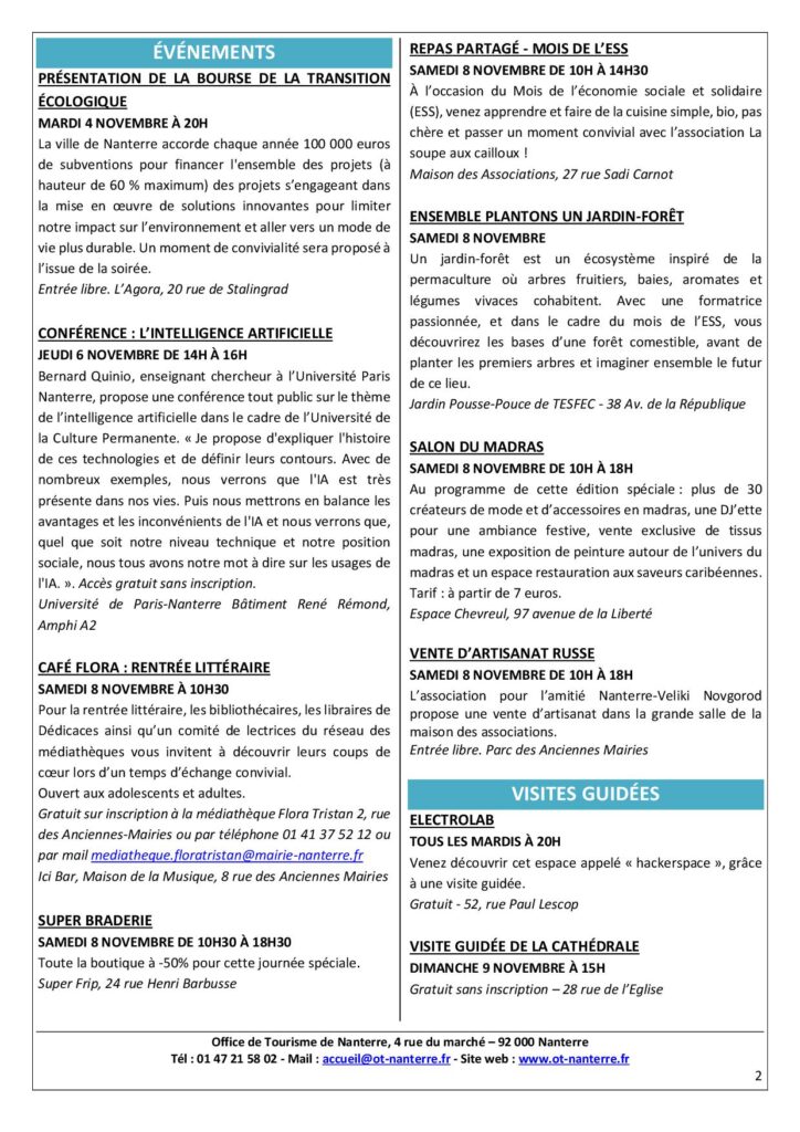 Agenda de la semaine du 03.11 au 09.11.2025 p2 Agenda de la semaine du 03.11 au 09.11.2025 p2 - Nanterre tourisme