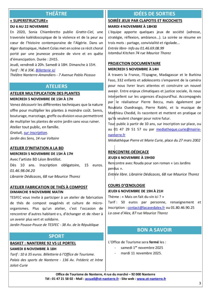 Agenda de la semaine du 03.11 au 09.11.2025 p3 Agenda de la semaine du 03.11 au 09.11.2025 p3 - Nanterre tourisme