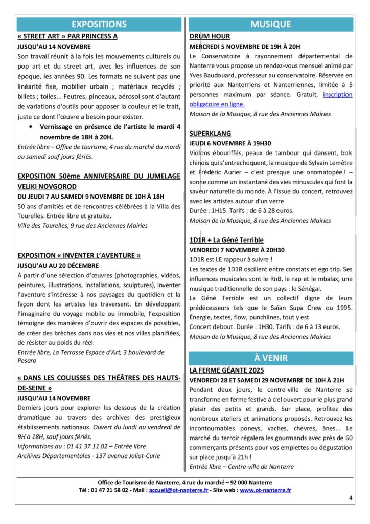 Agenda de la semaine du 03.11 au 09.11.2025 p4 Agenda de la semaine du 03.11 au 09.11.2025 p4 1 - Nanterre tourisme