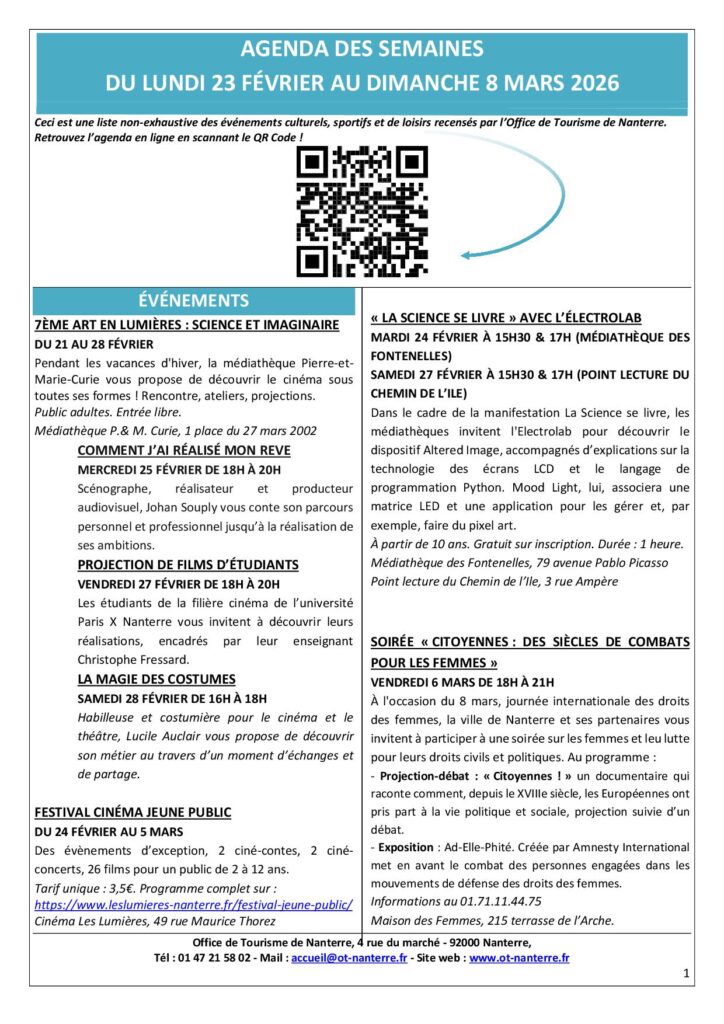 Agenda du 23 février au 8 mars 2026 p1 Agenda du 23 fevrier au 8 mars 2026 p1 - Nanterre tourisme