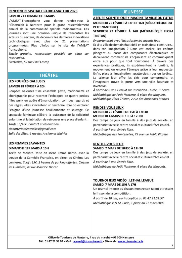 Agenda du 23 février au 8 mars 2026 p2 Agenda du 23 fevrier au 8 mars 2026 p2 - Nanterre tourisme