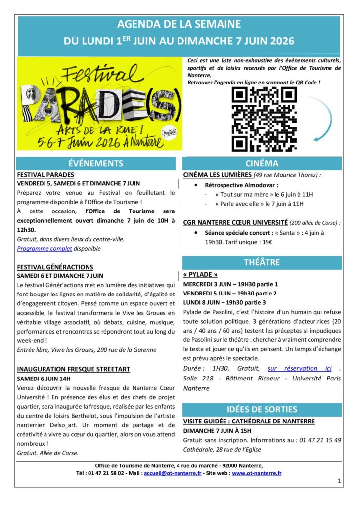 Agenda du 1 au 7 juin 2026 1 Agenda du 1 au 7 juin 2026 1 - Nanterre tourisme