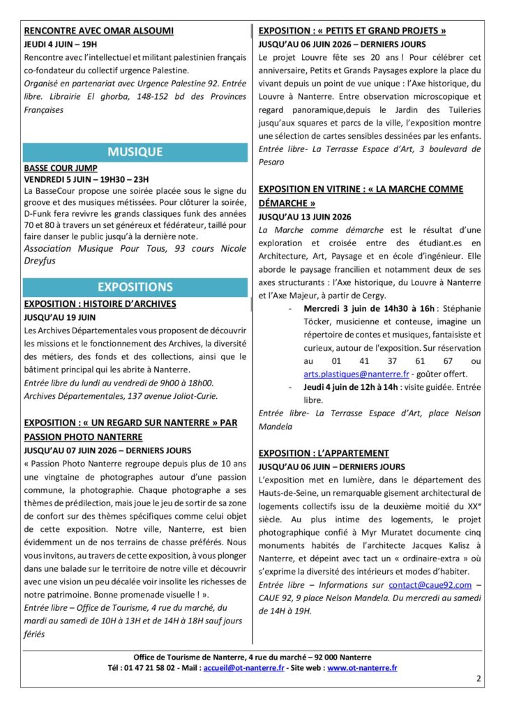 Agenda du 1 au 7 juin 2026 p2 Agenda du 1 au 7 juin 2026 p2 - Nanterre tourisme