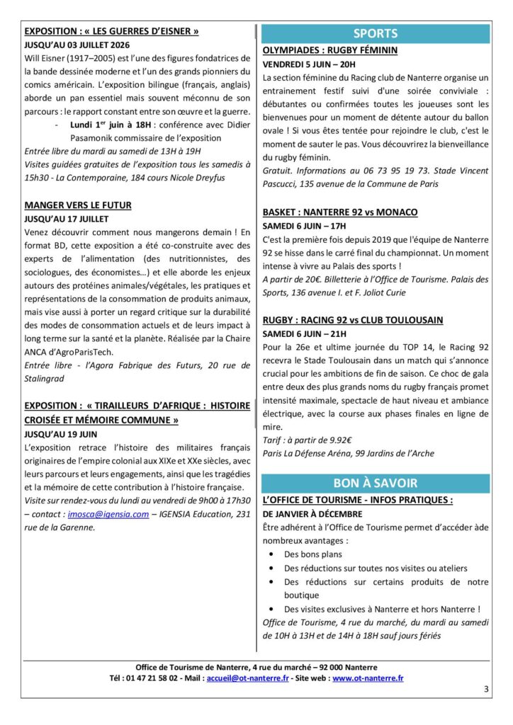 Agenda du 1 au 7 juin 2026 p3 Agenda du 1 au 7 juin 2026 p3 - Nanterre tourisme