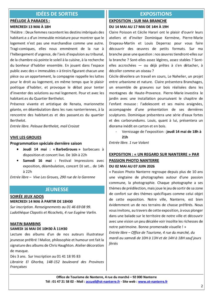 Agenda du 11.05 au 17.05.2026 p2 Agenda du 11.05 au 17.05.2026 p2 - Nanterre tourisme