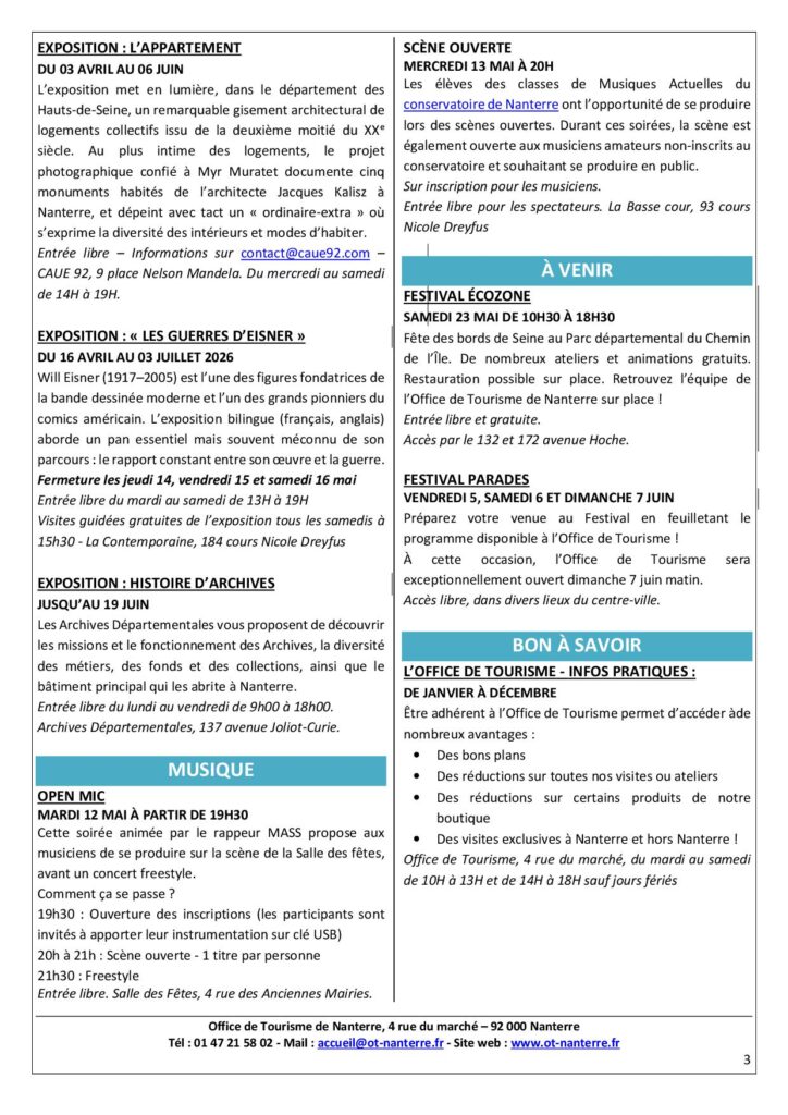 Agenda du 11.05 au 17.05.2026 p3 Agenda du 11.05 au 17.05.2026 p3 - Nanterre tourisme