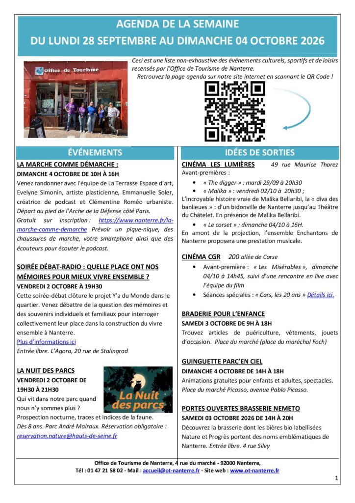 Agenda du 28.09 au 04.10.2026 p1 Agenda du 28.09 au 04.10.2026 p1 - Nanterre tourisme