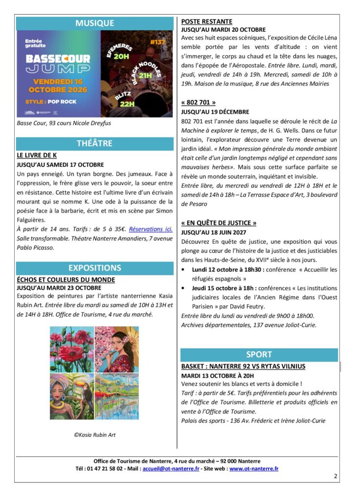 Agenda du 12 au 18 octobre 2026 p2 Agenda du 12 au 18 octobre 2026 p2 - Nanterre tourisme